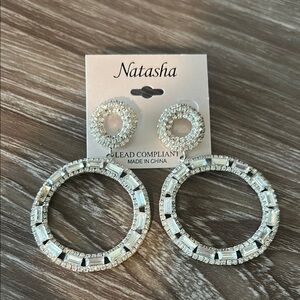 Natasha Couture Silver and White Hoop Earrings